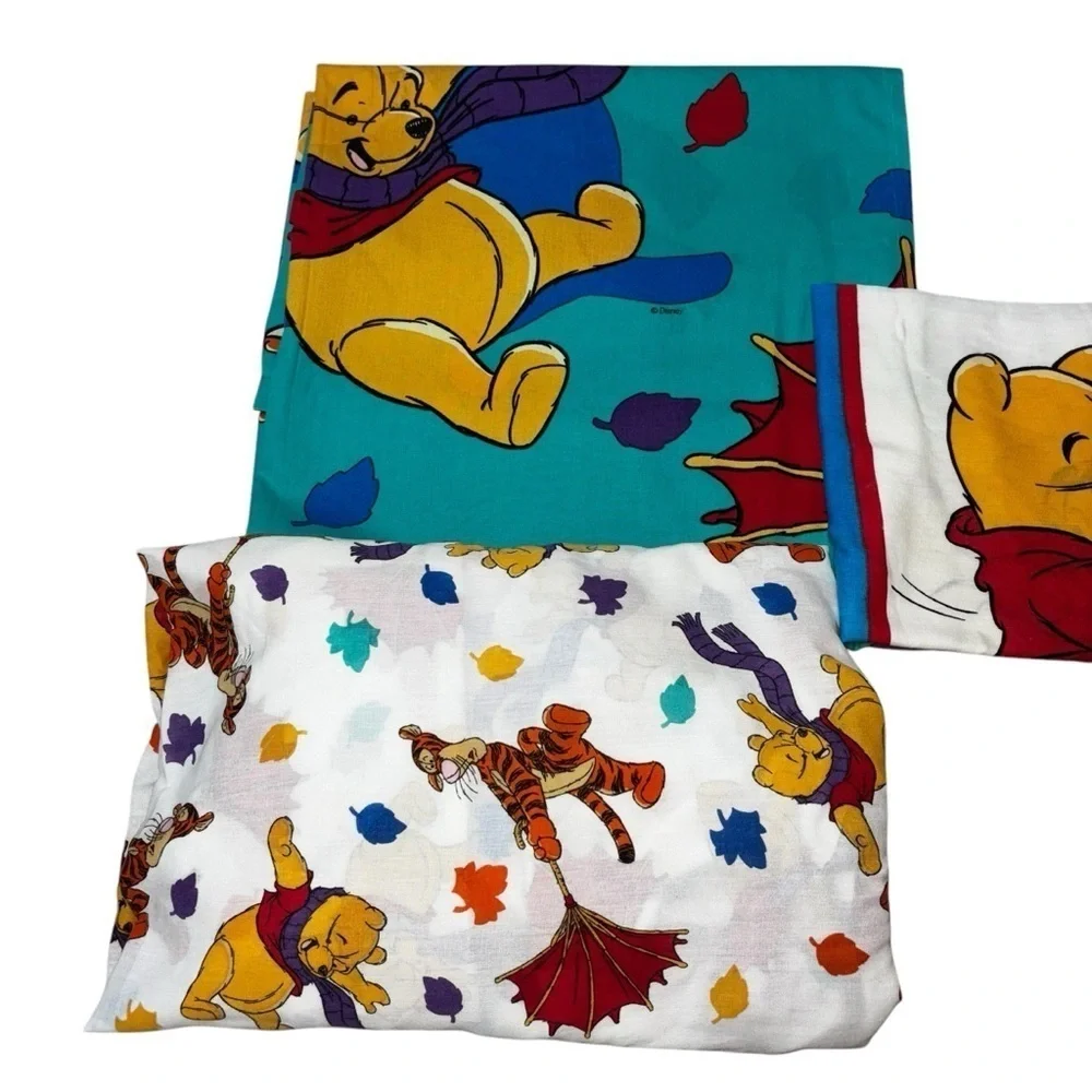 Disney Vintage 1980's Winnie the Pooh Twin Sheets Flat Sheet Fitted Sheet Pillow
